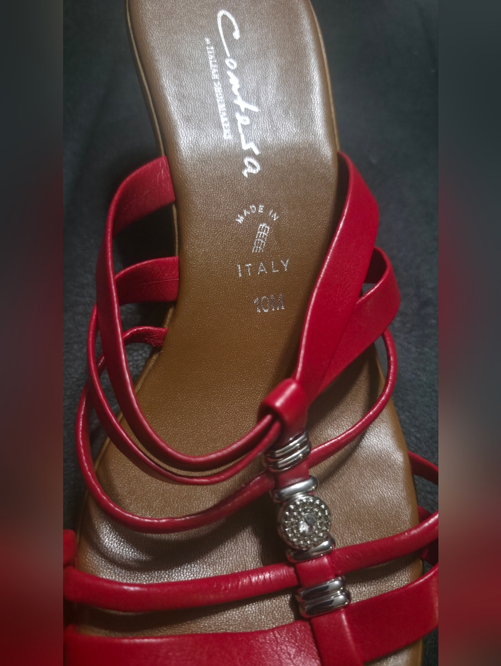 Italian Shoemakers Contesa Red Multi-Strap Sandals w/ Silver Accents Size 10M - Picture 2 of 9